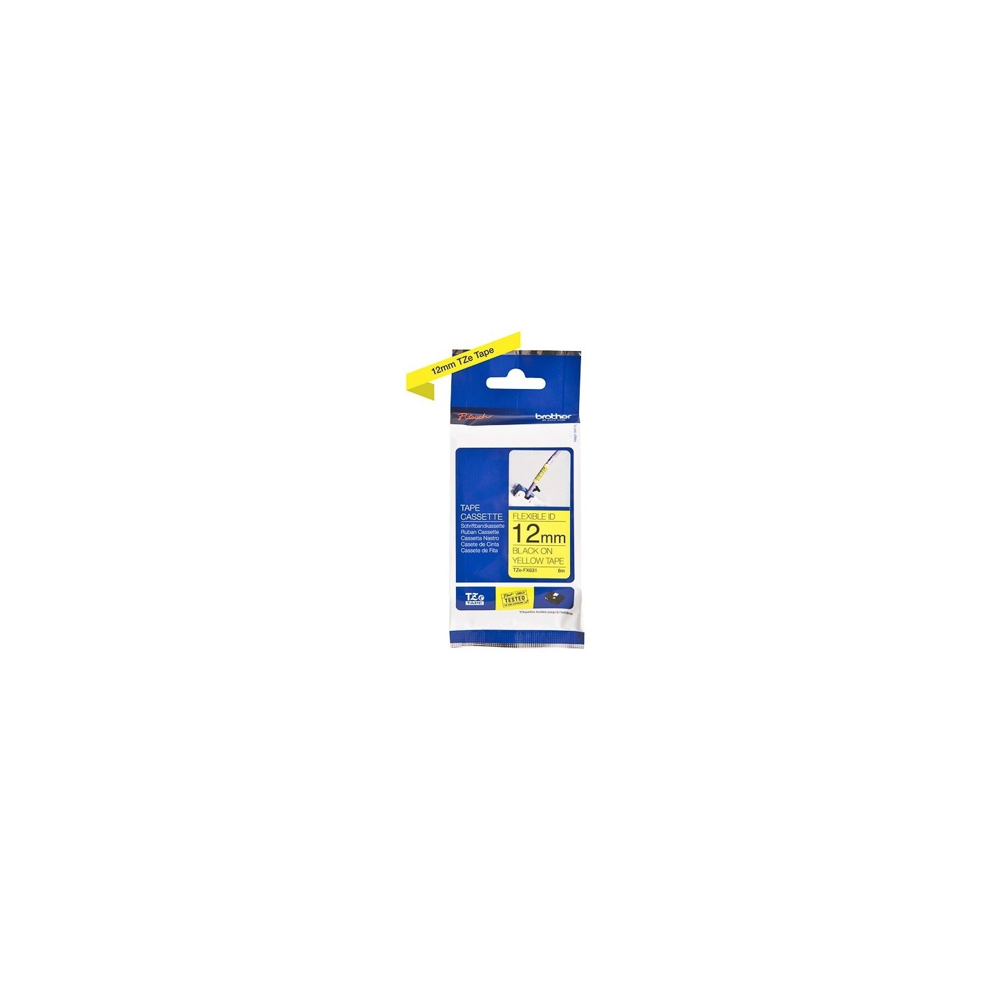 Cassette à ruban Brother pour étiqueteuse TZEFX631 originale – Noir sur Jaune, 12 mm de large