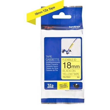 Cassette à ruban Brother pour étiqueteuse TZEFX641 originale – Noir sur Jaune, 18 mm de large