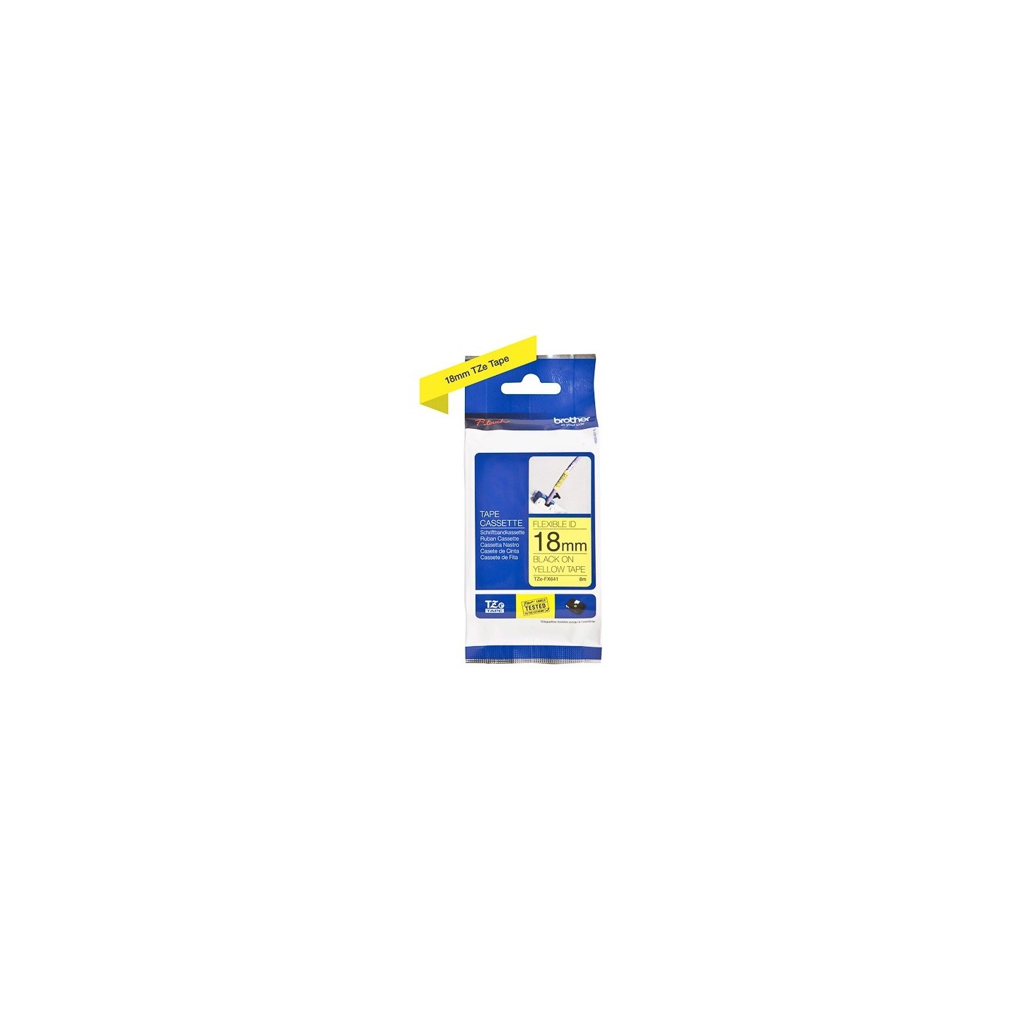 Cassette à ruban Brother pour étiqueteuse TZEFX641 originale – Noir sur Jaune, 18 mm de large