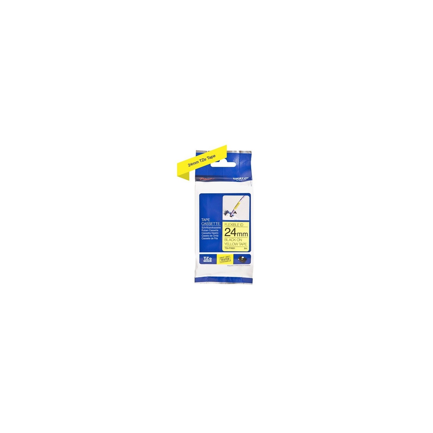 Cassette à ruban Brother pour étiqueteuse TZEFX651 originale – Noir sur jaune, 24 mm de large