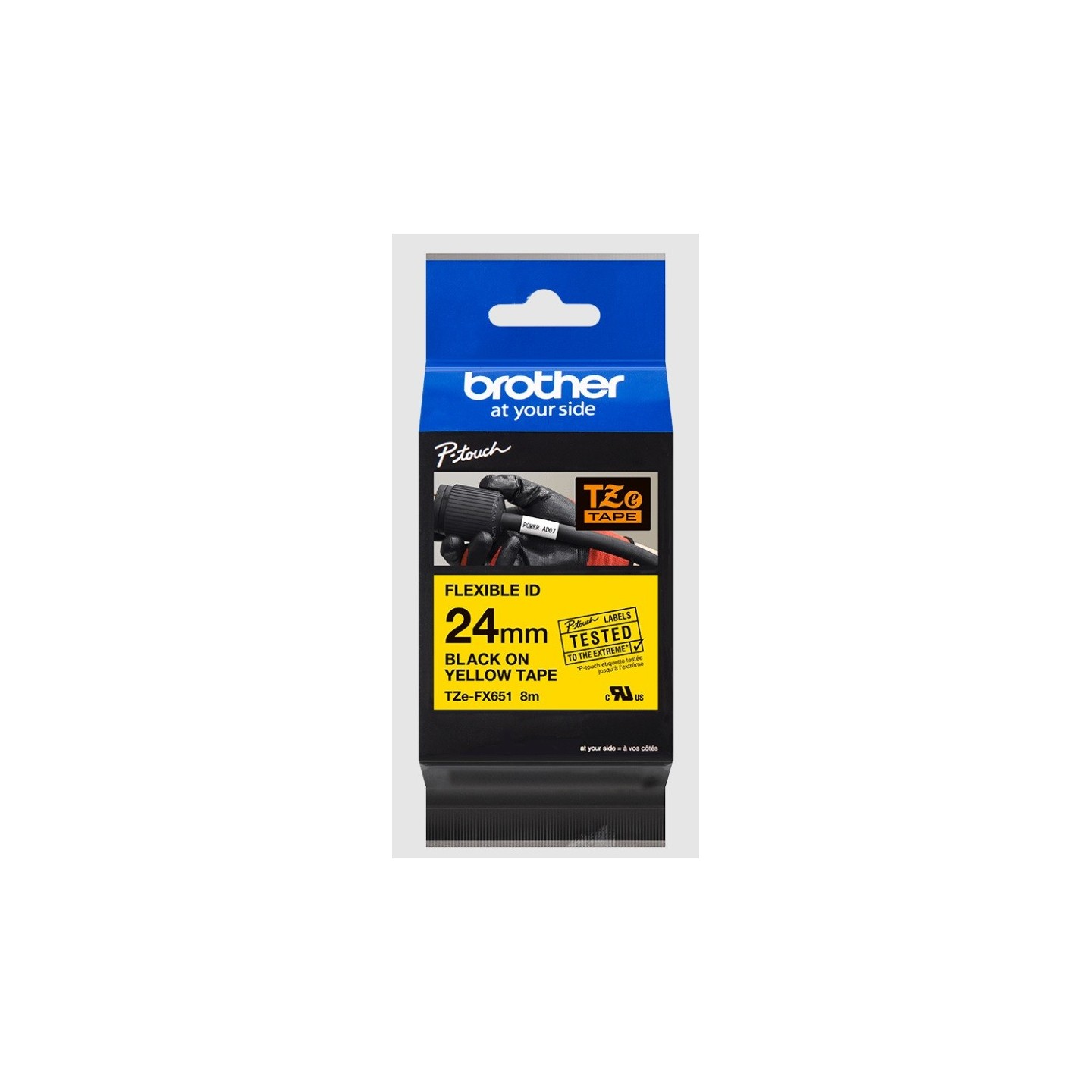 Cassette à ruban Brother pour étiqueteuse TZEFX651 originale – Noir sur jaune, 24 mm de large