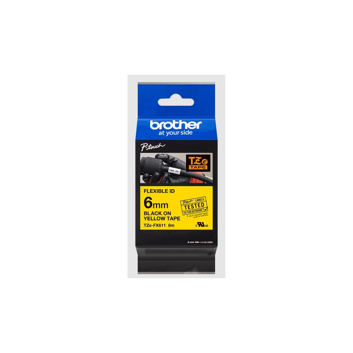 Cassette à ruban Brother pour étiqueteuse TZEFX611 originale – Noir sur Jaune, 6 mm de large