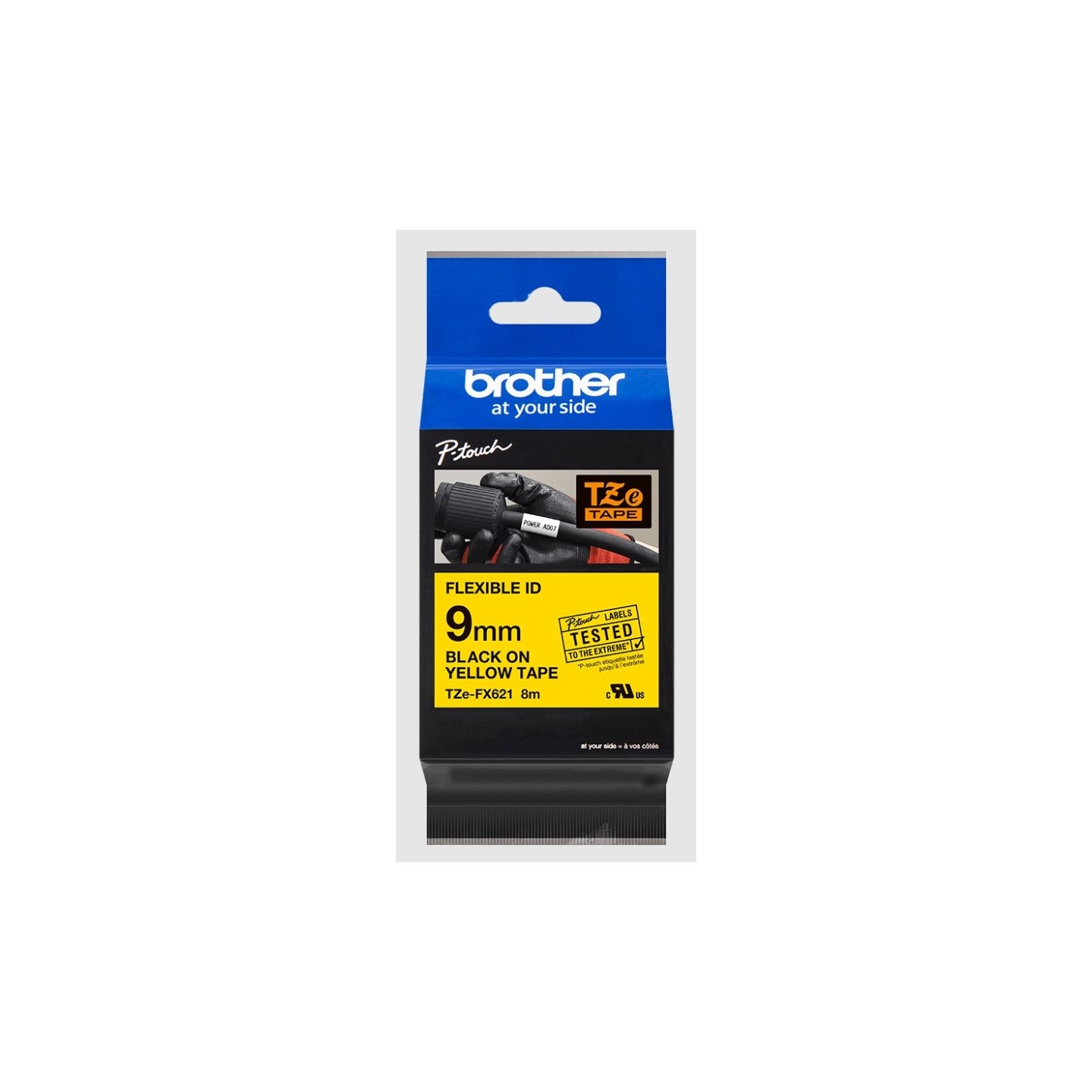 Cassette à ruban Brother pour étiqueteuse TZEFX621 originale – Noir sur jaune, 9 mm de large