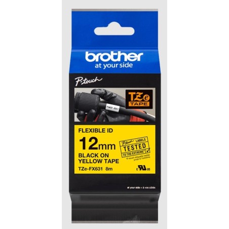 Cassette à ruban Brother pour étiqueteuse TZEFX631 originale – Noir sur Jaune, 12 mm de large