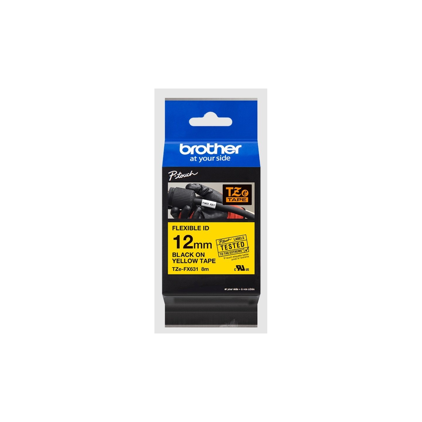Cassette à ruban Brother pour étiqueteuse TZEFX631 originale – Noir sur Jaune, 12 mm de large