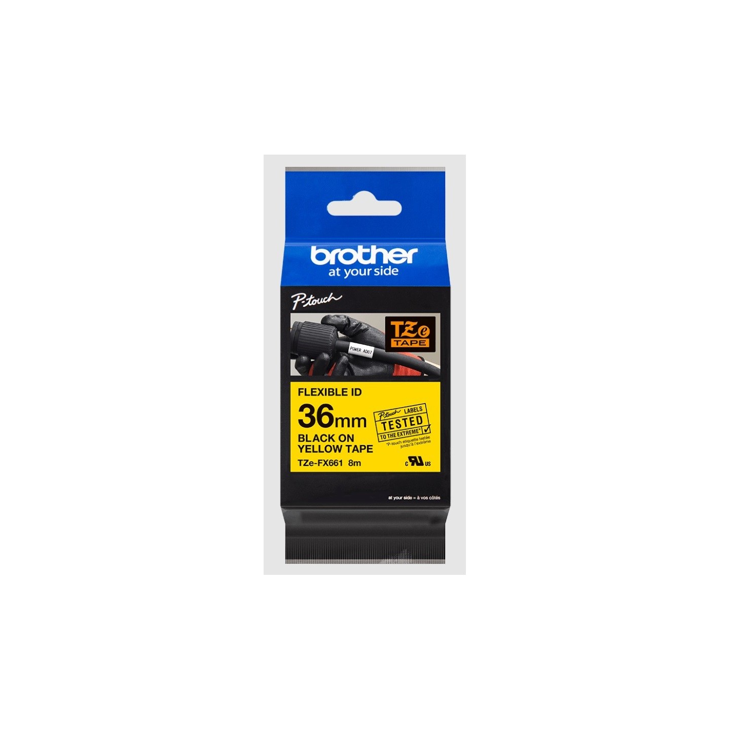 Cassette à ruban Brother pour étiqueteuse TZEFX661 originale – Noir sur jaune, 36 mm de large