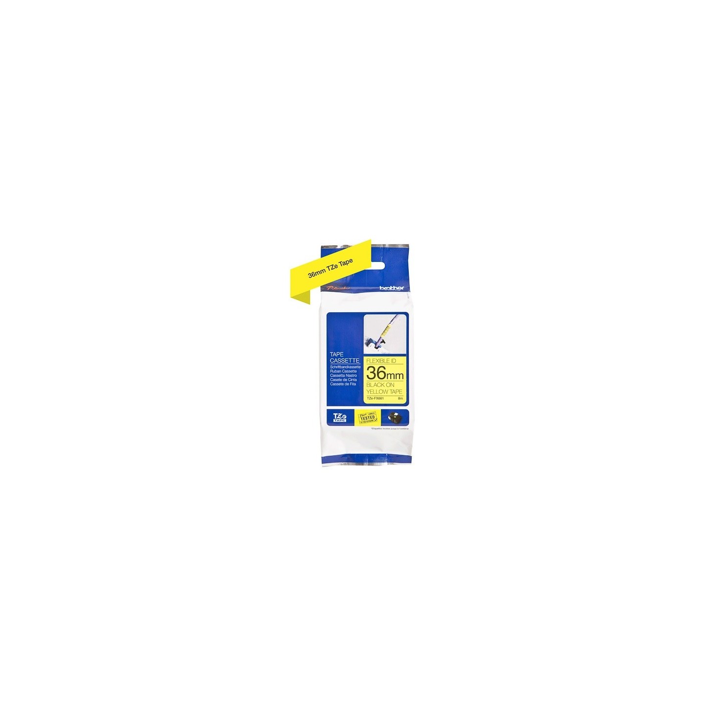 Cassette à ruban Brother pour étiqueteuse TZEFX661 originale – Noir sur jaune, 36 mm de large