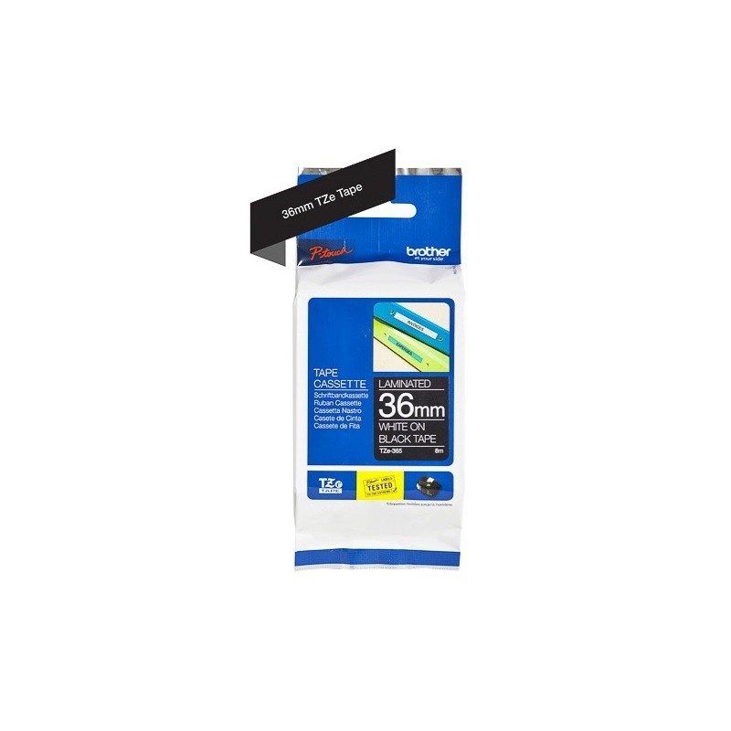 Cassette à ruban Brother pour étiqueteuse blanc sur noir (TZ-365)  36mm