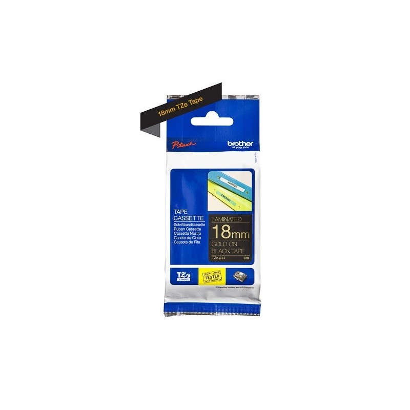 Cassette à ruban Brother pour étiqueteuse - OR sur noir (TZ-344)  18mm