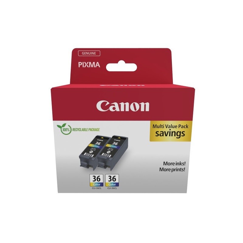 Pack de 2 Cartouches d'encre couleurs Canon CLI-36 (1511B025), Toner Express : achat en ligne de Pack de 2 