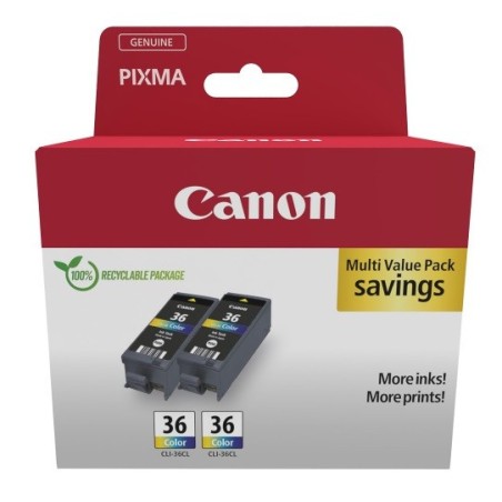 Pack de 2 Cartouches d'encre couleurs Canon CLI-36 (1511B025), Toner Express : achat en ligne de Pack de 2 