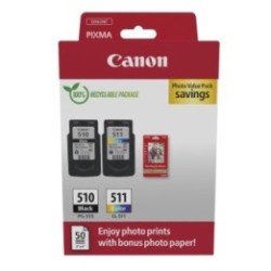 MultipackCanon (CL-511 / PG-510) et 50 feuilles papier photo 10 x 15 pour Pixma MP 240 / MP480 / MP260