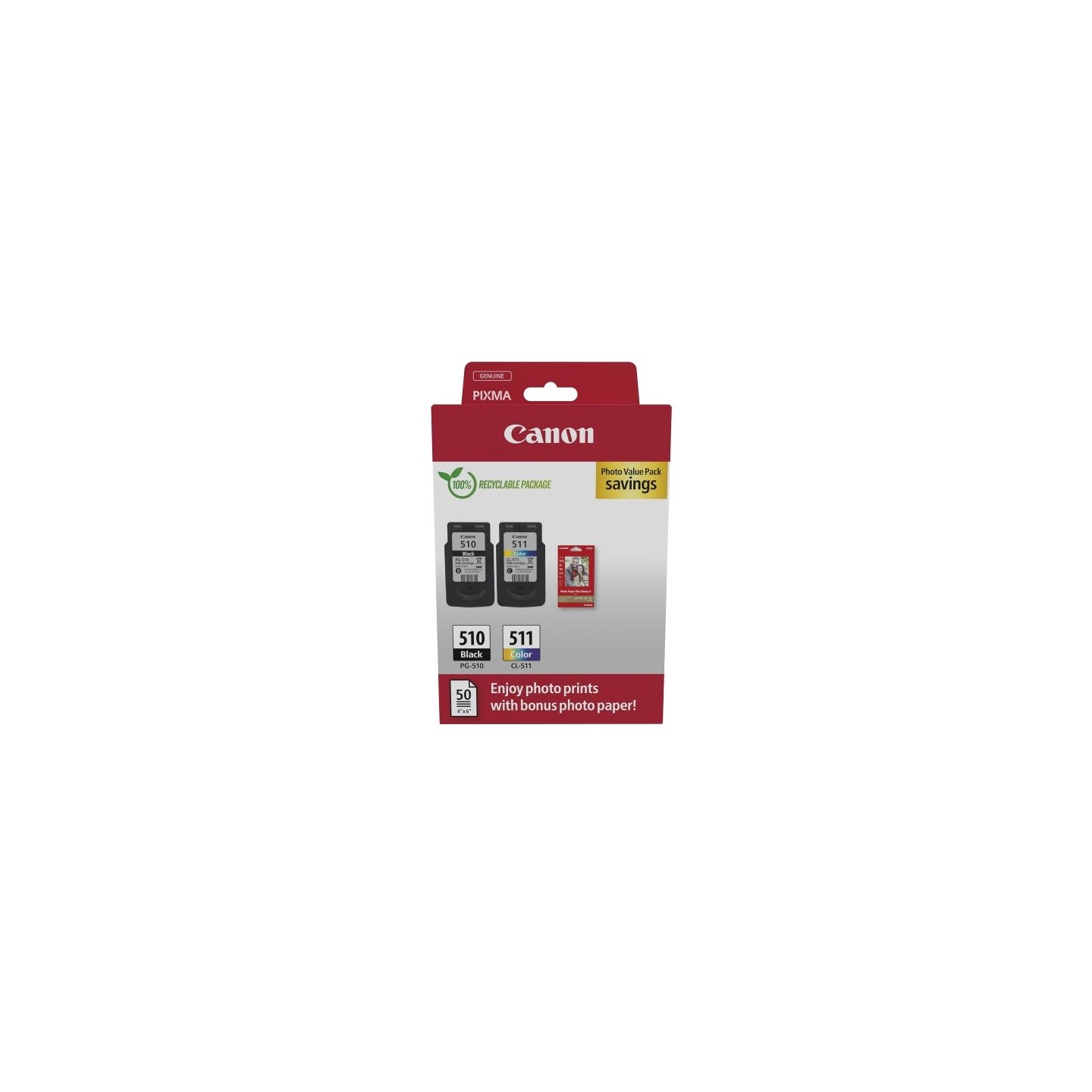 MultipackCanon (CL-511 / PG-510) et 50 feuilles papier photo 10 x 15 pour Pixma MP 240 / MP480 / MP260