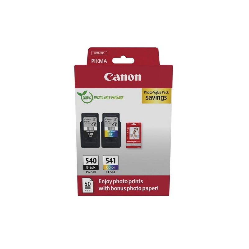 Multipack Canon (PG-540/CL-541) et 50 feuilles papier photo 10 x 15 pour Pixma MG2150 / MG3150...