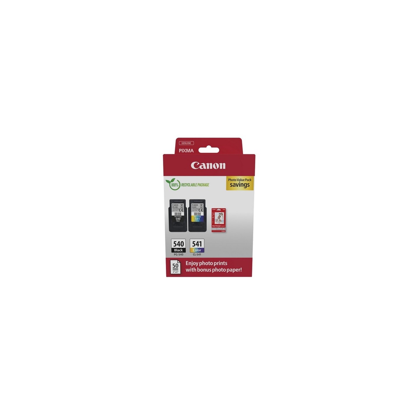 Multipack Canon (PG-540/CL-541) et 50 feuilles papier photo 10 x 15 pour Pixma MG2150 / MG3150...