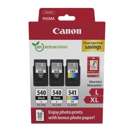 Multipack Canon (2 x PG-540/CL-541XL) et 50 feuilles papier photo 10 x 15 pour Pixma MG2150 / MG3150...