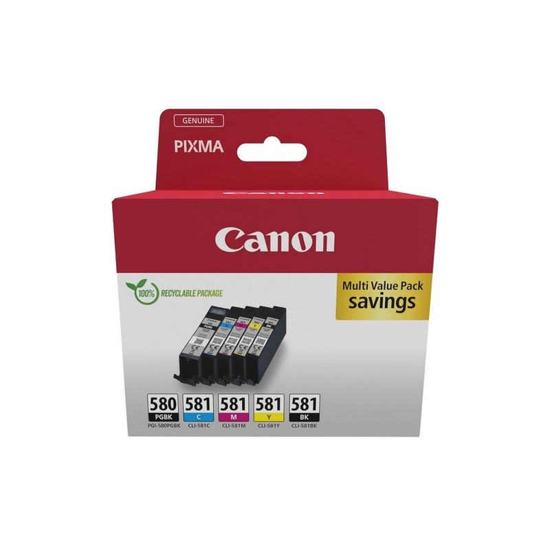 Pack 1 x PGI-580PGBK + 4 cartouches CLI-581 Canon pour Gamme PIXMA TS8150 ...