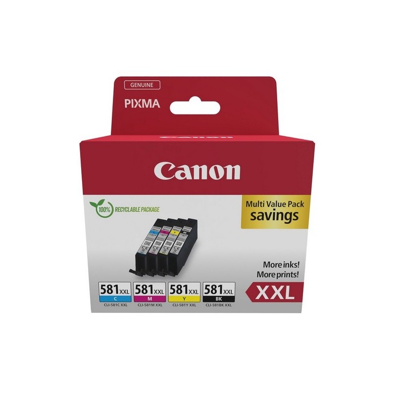 Multipack 4 encres très haute capacité (BK, C, M, Y) Canon CLI-581 XXL pour Gamme PIXMA TS8150 ...