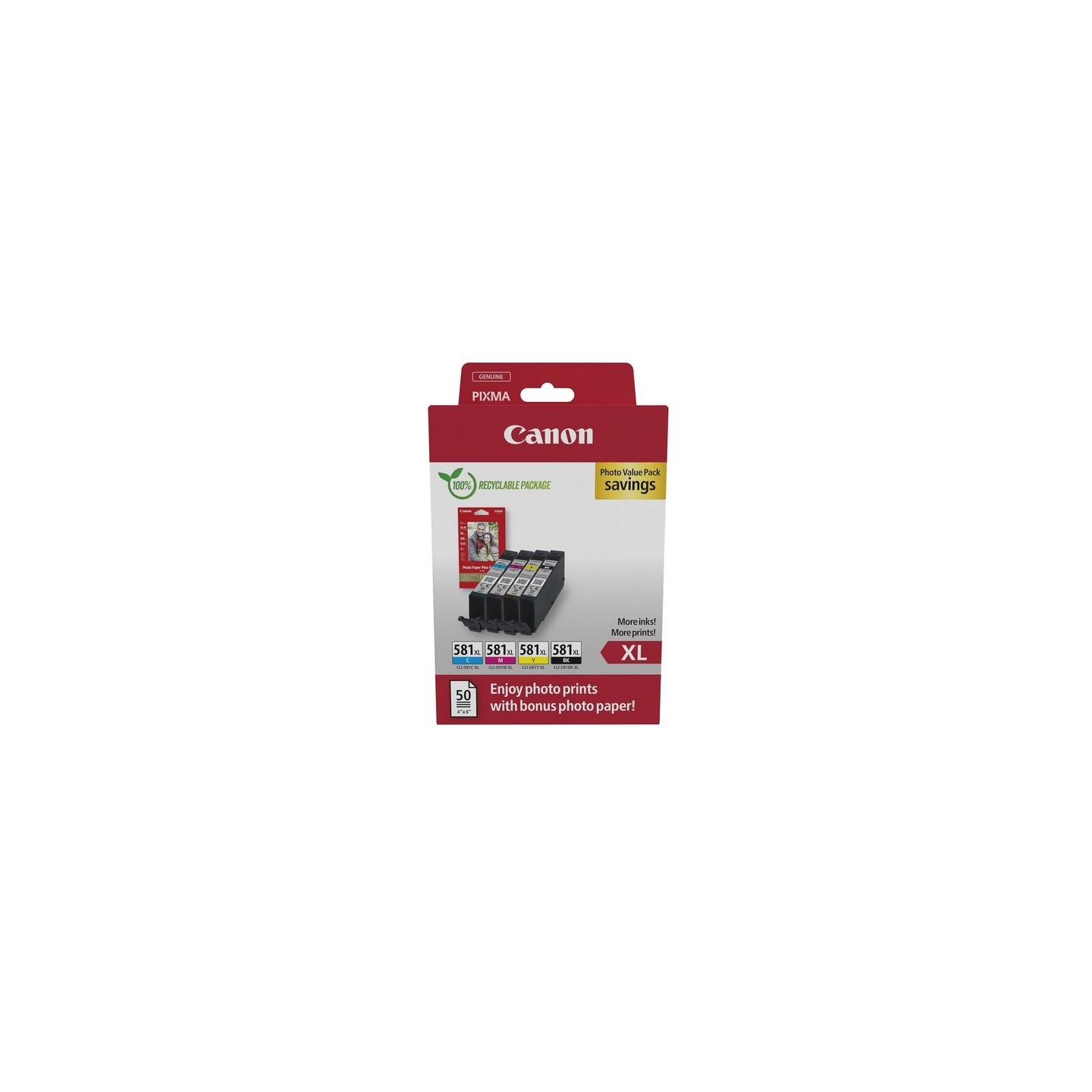 Multipack 4 x CLI-581XL Haute capacité + papier photo Canon pour Gamme PIXMA TS8150 ...
