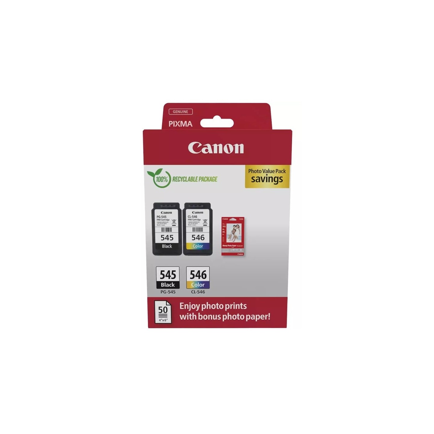 Pack Cartouche jet d'encre noir + couleur pour Canon MG2450 / IP2850...+ papier photo (PG-545/CL-546)(8287B009)