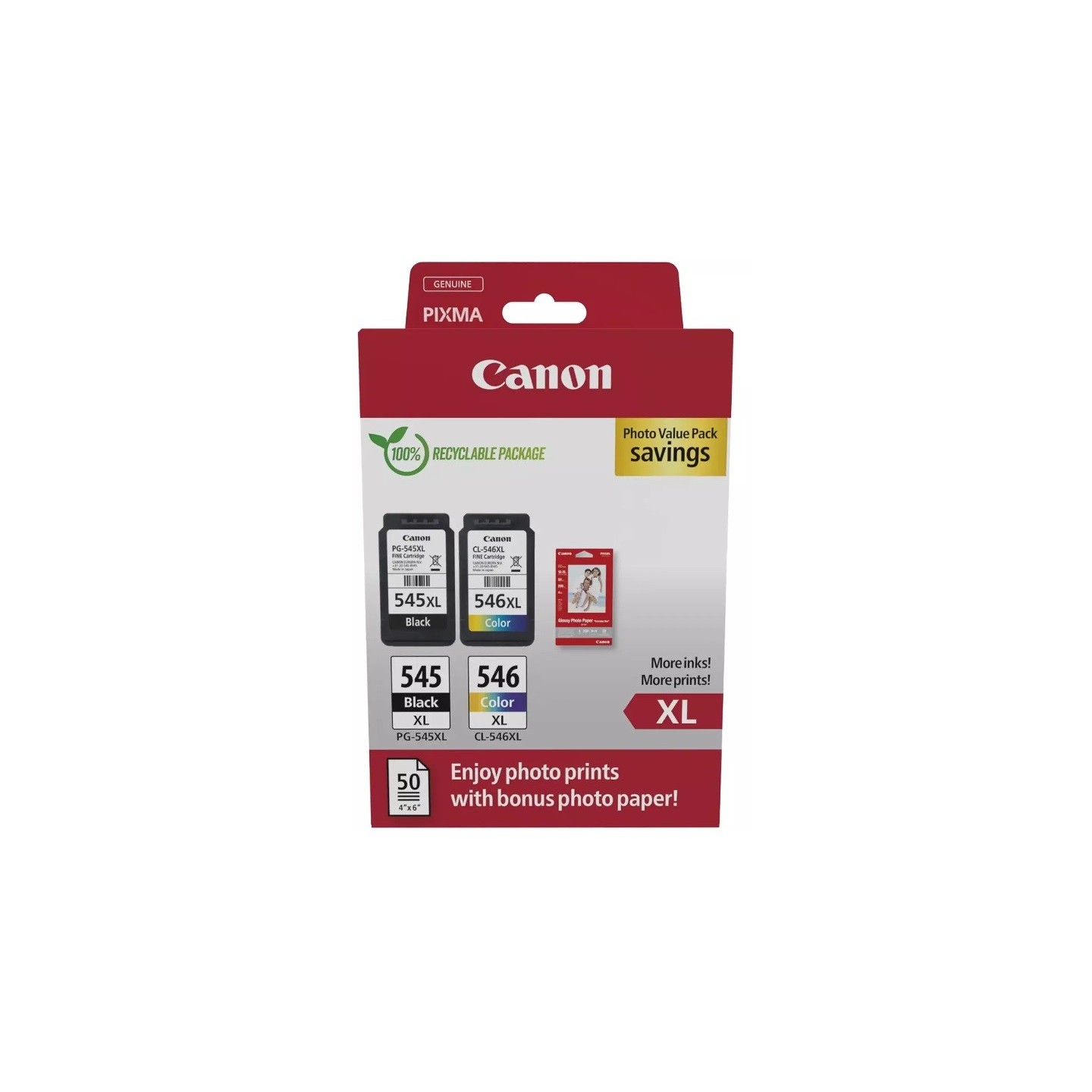 Multipack noir + couleur Canon pour pixma MG2450 / MG2550 / MX495...(PG-545X + CL-546XL + Papier photo)