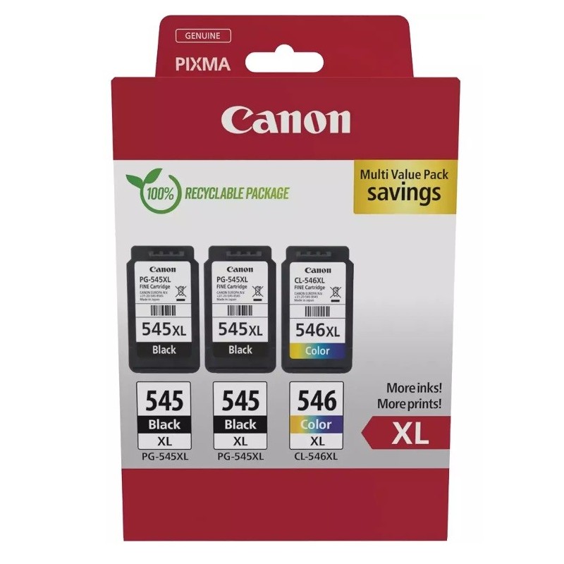 Multipack 2 x noir + couleur Canon pour pixma MG2450 / MG2550 / MX495...(2 x PG-545XL + CL-546XL)