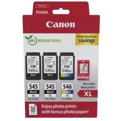 Multipack 2 x noir + couleur + papier photo Canon pour pixma MG2450 / MG2550 / MX495...(2 x PG-545XL + CL-546XL)