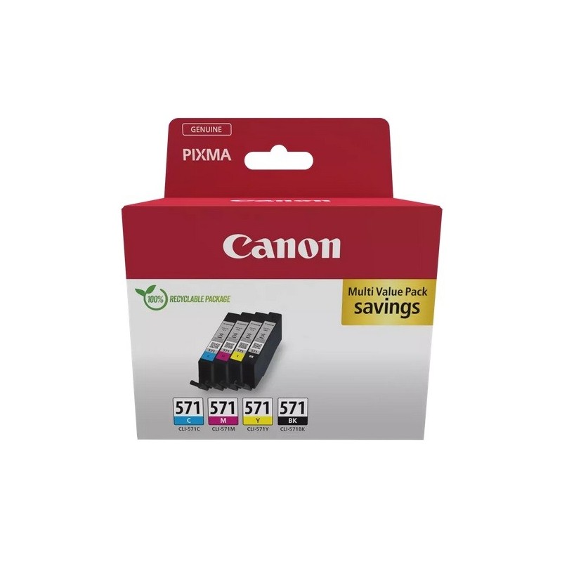 Multipack 4 couleurs(C, M, J, N) Encre Photo (CLI-571) pour Canon Pixma MG 5751 / MG 6850...