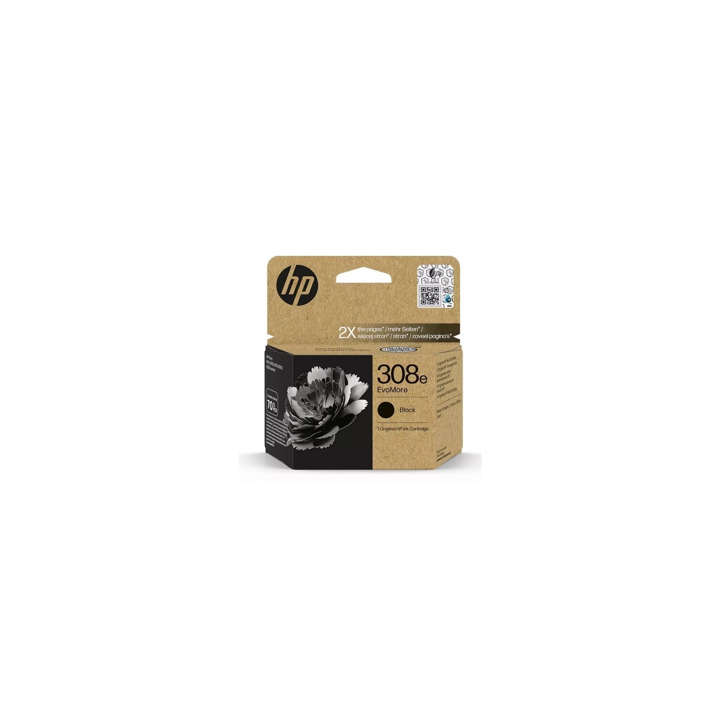 Cartouche d'encre Noir HP Evomore pour ENVY 6110/ 6120 ....(N°308e)