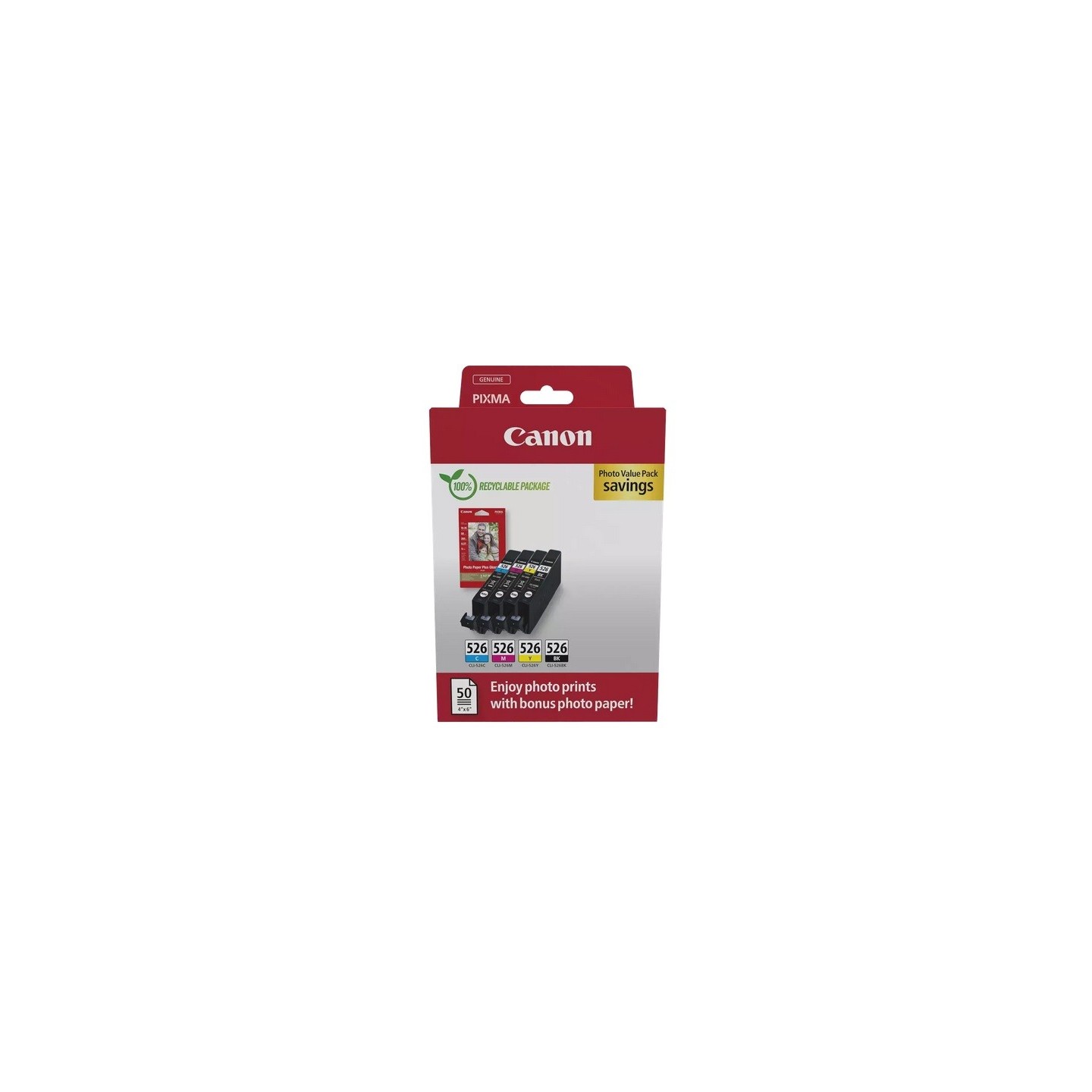 Multipack Canon CLI-526 N/C/M/Y + papier photo pour IP4850 / MG5150.....