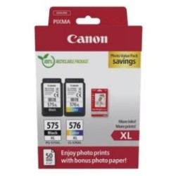 Pack 2 Cartouches noire et couleur HC Canon PG-575XL + CL-576XL et 50 feuilles papier photo 10 x 15