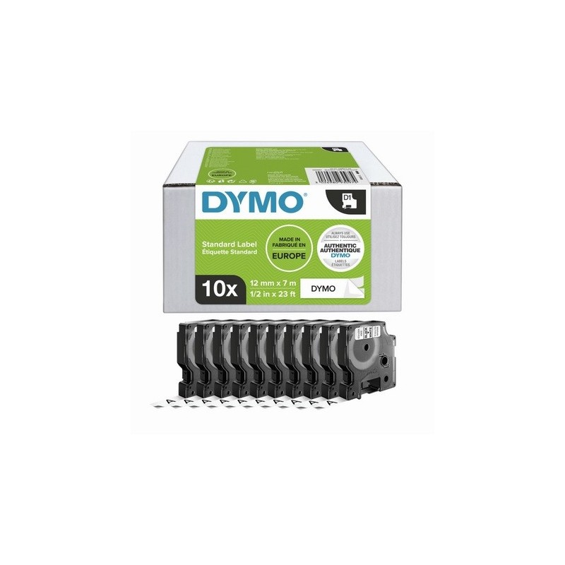 ValuePack 10 Rubans Dymo D1 (S0720530) 12mm x 7m Noir sur Blanc 