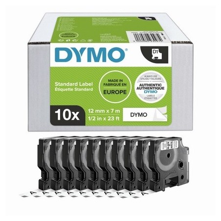 ValuePack 10 Rubans Dymo D1 (S0720530) 12mm x 7m Noir sur Blanc 