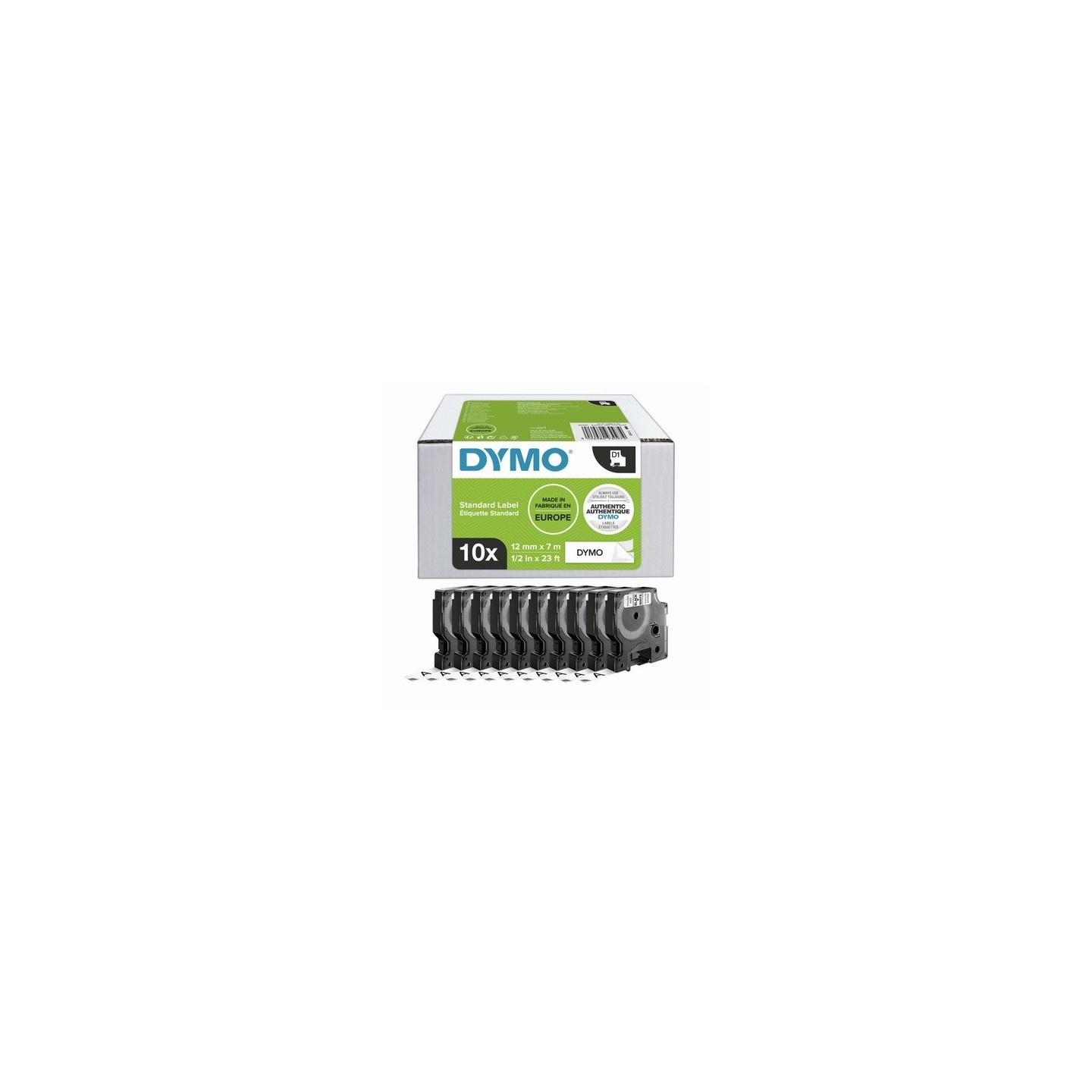 ValuePack 10 Rubans Dymo D1 (S0720530) 12mm x 7m Noir sur Blanc 