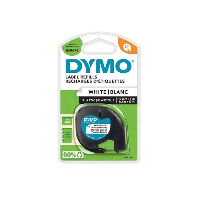 Ruban d'étiquettes en plastique Dymo LT 12mm x 4m noir / blanc pour étiqueteuse 