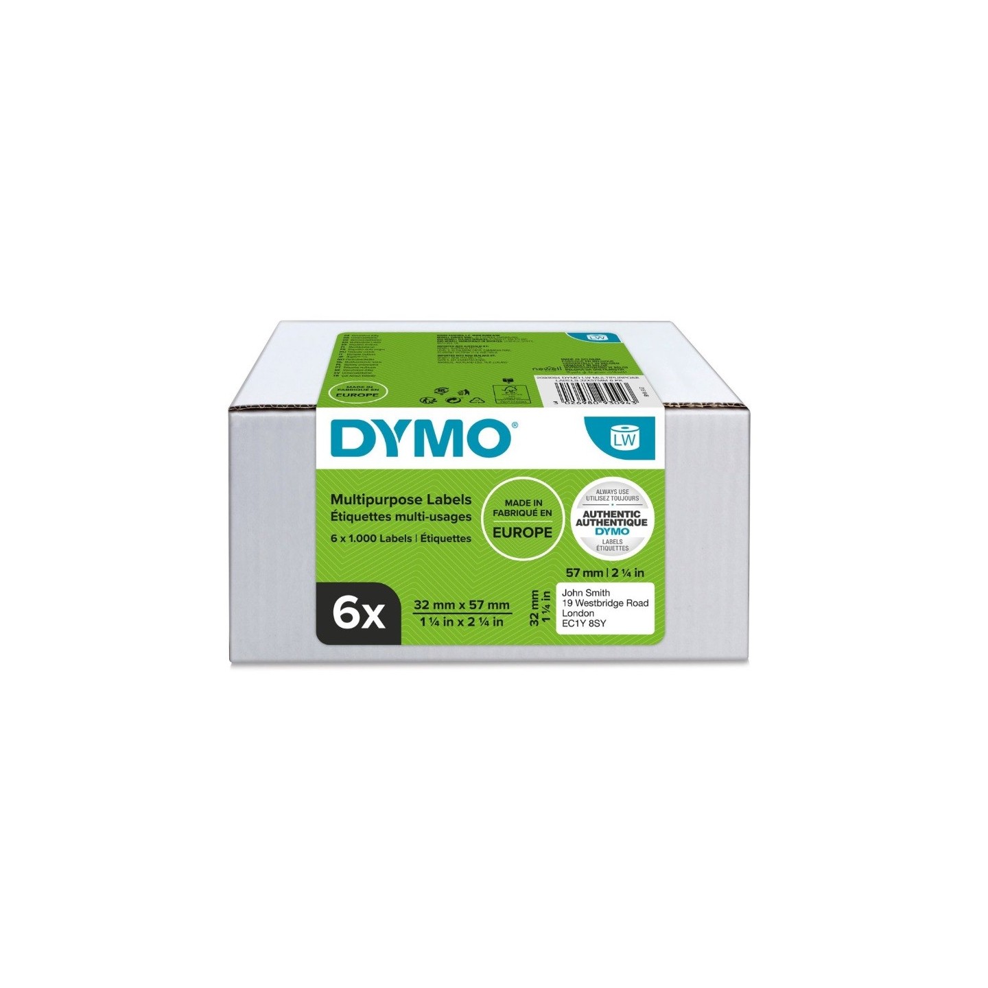 6 x 1000 Etiquettes Multi-usage LW adhesives Dymo 57mm x 32 mm (S0722540) (11354)