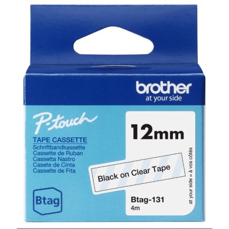 Ruban adhésif Brother P-Touch, noir sur transparent, 12 mm de large, non laminé