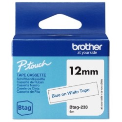 Ruban d'étiquetage adhésif Brother P-Touch, Bleu sur blanc, 12 mm de large, non laminé