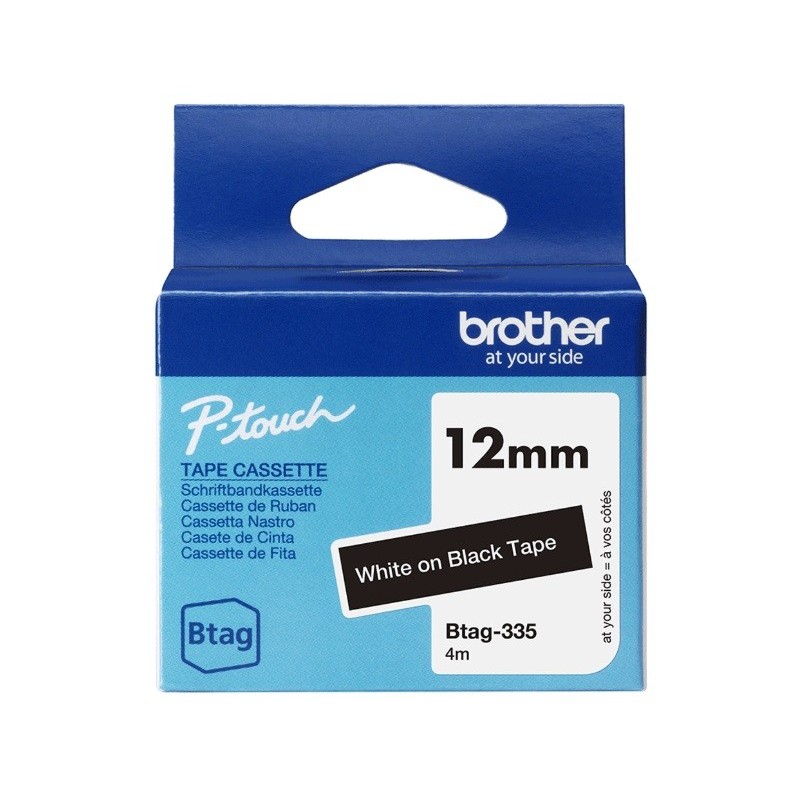 Ruban d'étiquetage adhésif Brother P-Touch, Banc sur noir, 12 mm de large, non laminé