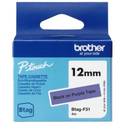 Ruban d'étiquetage adhésif Brother P-Touch, Noir sur violet, 12 mm de large, non laminé
