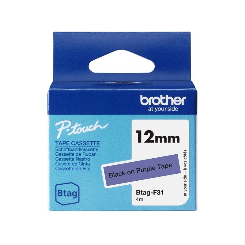 Ruban d'étiquetage adhésif Brother P-Touch, Noir sur violet, 12 mm de large, non laminé