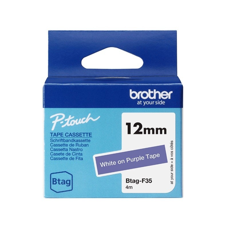 Ruban d'étiquetage adhésif Brother P-Touch, Blanc sur violet, 12 mm de large, non laminé