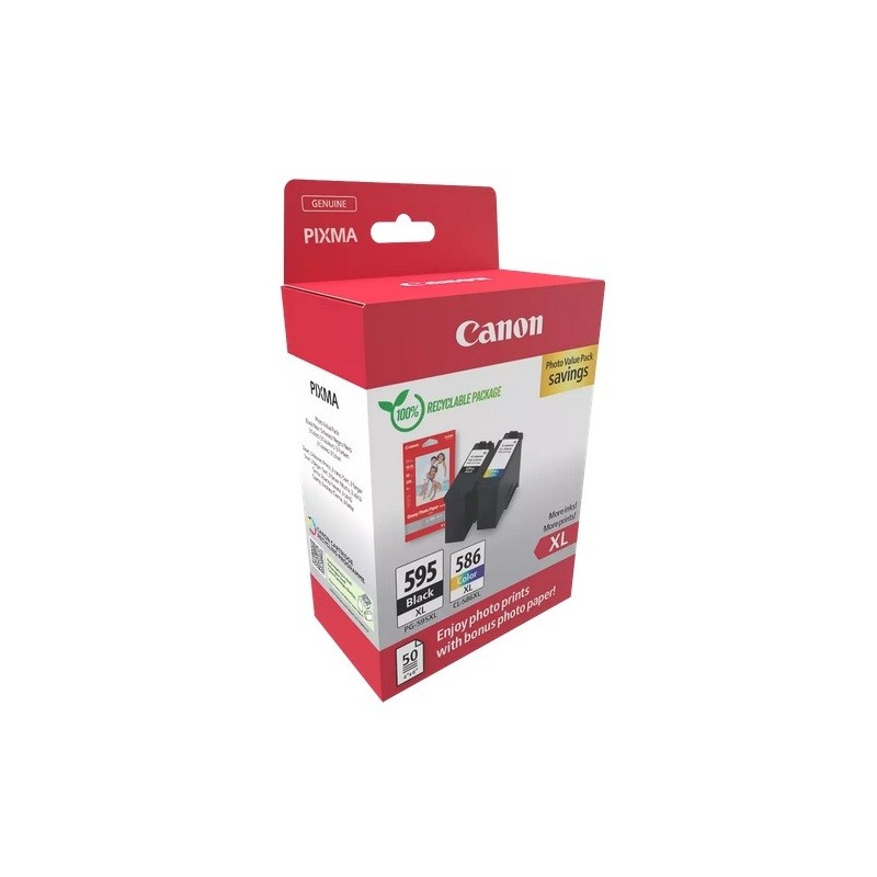 Multipack Canon (PG-595XL + CL-586XL) et 50 feuilles papier photo 10 x 15