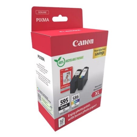 Multipack Canon (PG-595XL + CL-586XL) et 50 feuilles papier photo 10 x 15