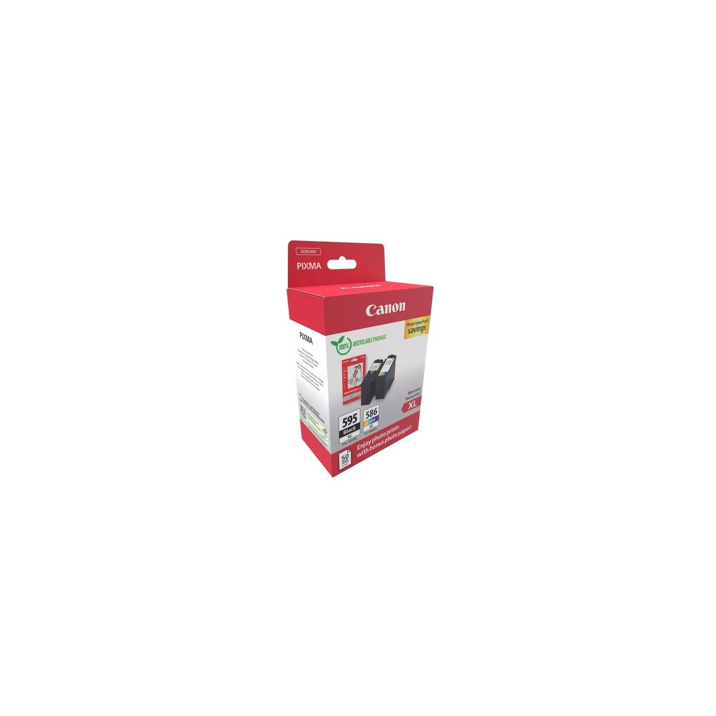 Multipack Canon (PG-595XL + CL-586XL) et 50 feuilles papier photo 10 x 15