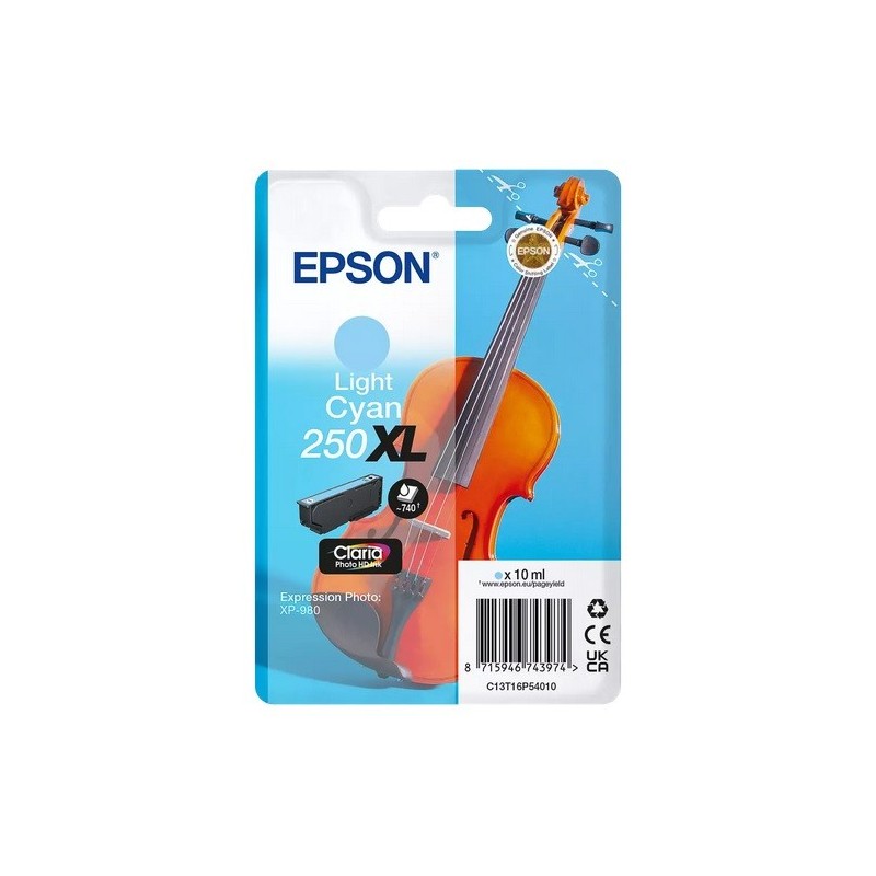 Cartouche d'encre Cyan Clair Haute Capacité Epson pour expression photo XP980 (N° 250XL -Violon)
