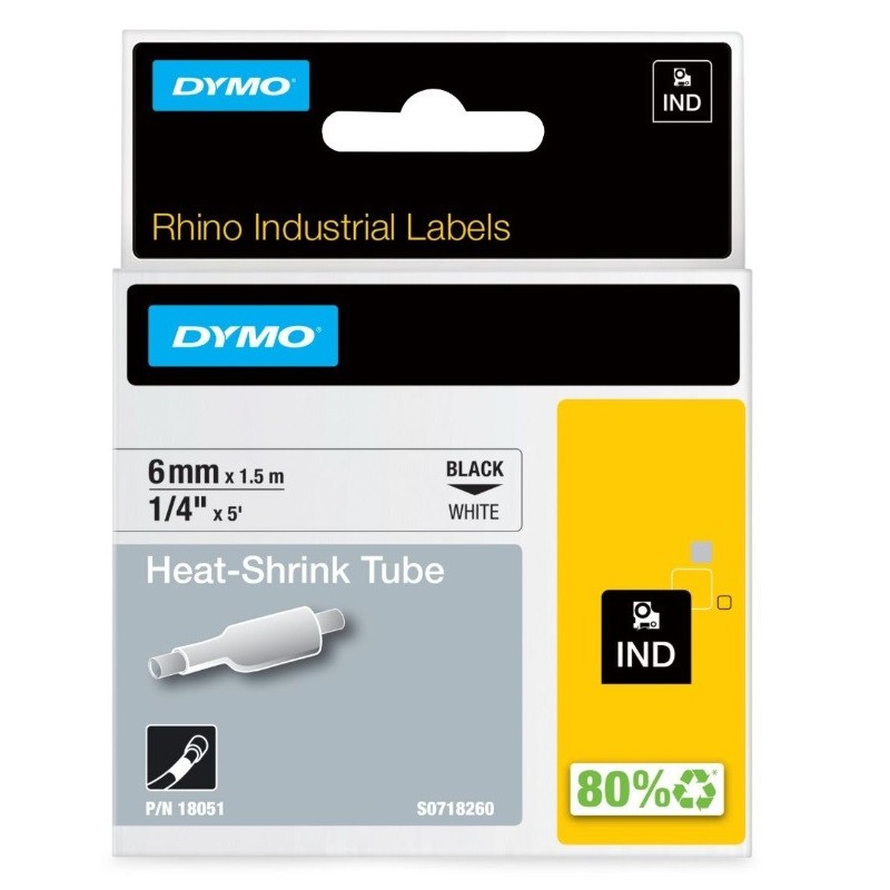 Gaine thermorétractable Dymo IND, 6 mm x 1,5m (noir/jaune) - (S0718260)