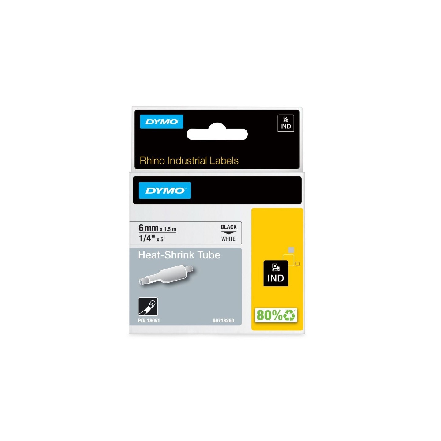Gaine thermorétractable Dymo IND, 6 mm x 1,5m (noir/jaune) - (S0718260)