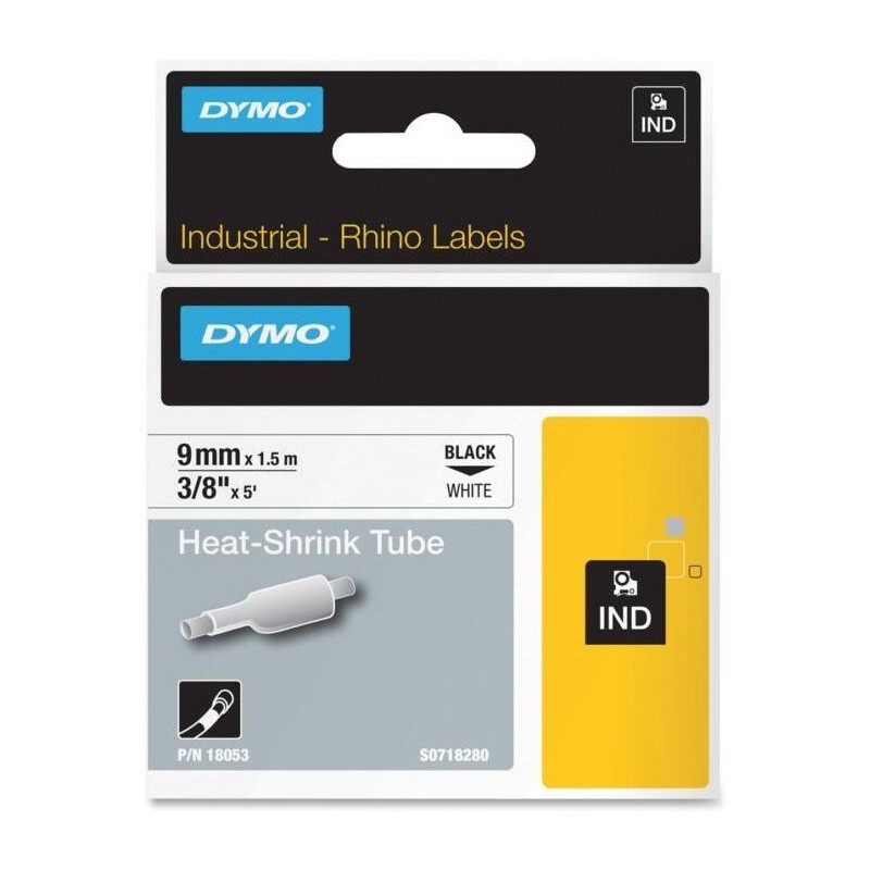 Gaine thermorétractable Dymo IND, 9 mm x 1,5m (Noir/Blanc) - (S0718280)