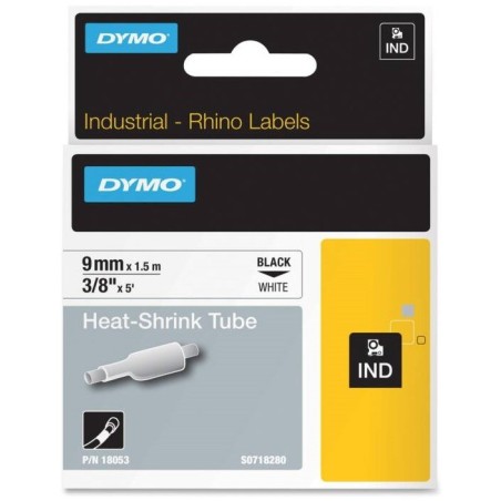 Gaine thermorétractable Dymo IND, 9 mm x 1,5m (Noir/Blanc) - (S0718280)